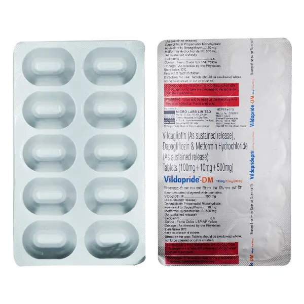 Vildapride DM 10mg/500mg/100mg Tablet